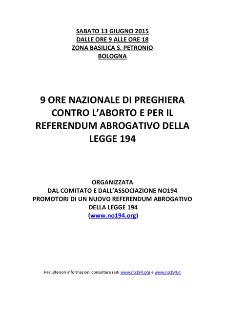 Evento di preghiera sabato 13 giugno